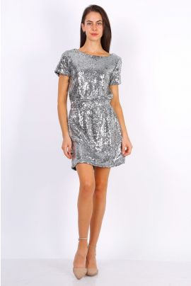 DAPHNEA Silver Sequin Mini Dress