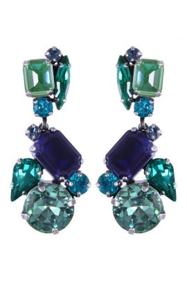 Silver Long Earrings with Turquoise Swarovski gemstones